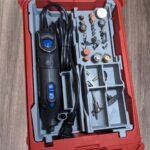 Rotary tool kit organizer layout with bits and accessories in a compact case